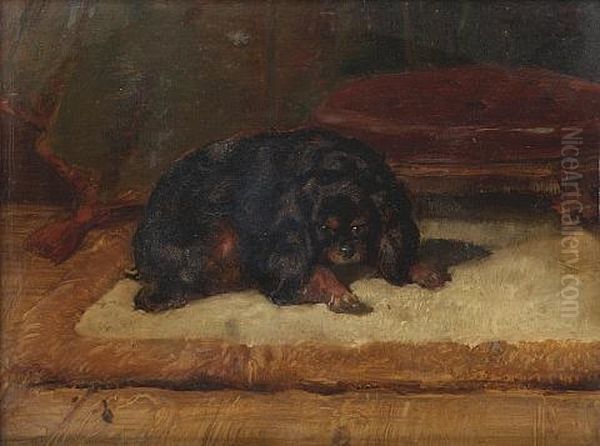 A Cavalier King Charles Spaniel Oil Painting by Frederick Goodall