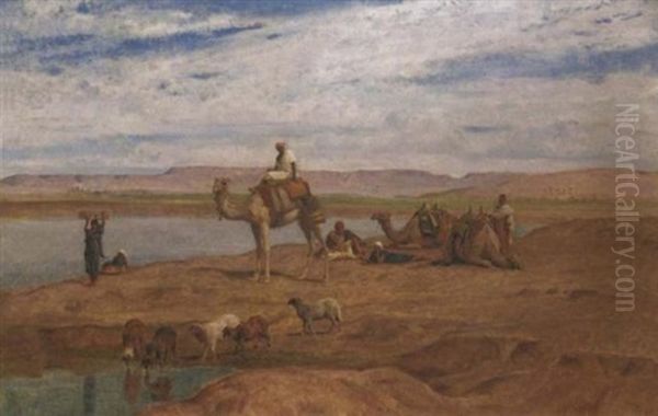 Waiting For The Dahabeyah, On The Banks Of The Nile Oil Painting by Frederick Goodall