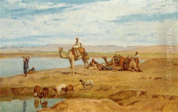 Waiting For The Dahabeyah, On The Banks Of The Nile Oil Painting by Frederick Goodall