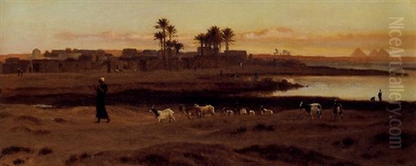 Leading The Flock. Early Morning, Cairo Oil Painting by Frederick Goodall