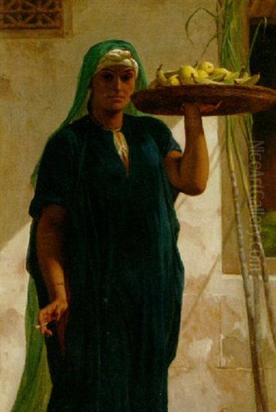 An Egyptian Woman Holding A Tray Of Bananas And Lemons Oil Painting by Frederick Goodall