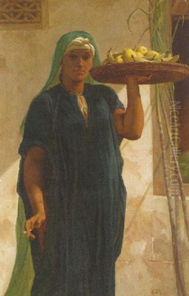 A Woman Holding A Tray Of Fruit Oil Painting by Frederick Goodall