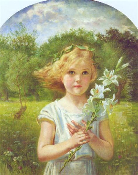 A Young Girl Holding A Lily Oil Painting by Frederick Goodall