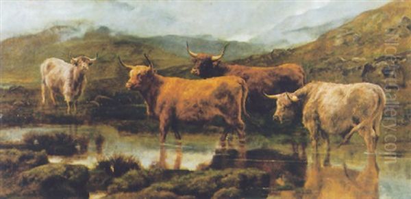 Cattle Watering Oil Painting by Frederick Goodall