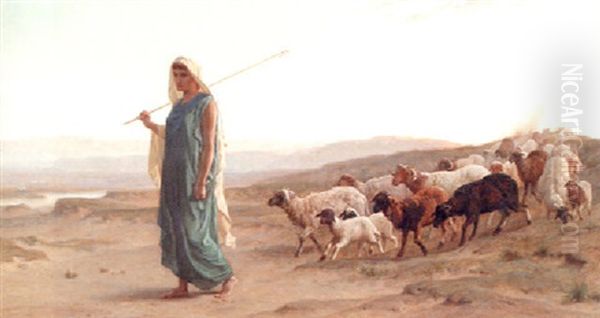 Rachel And Her Flock: And Behold, Rachel His Daughter Cometh With The Sheep Oil Painting by Frederick Goodall