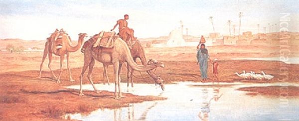 On The Water Of The Nile - Vid Nilens Strand Oil Painting by Frederick Goodall