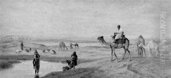 Arabs At An Oasis In The Desert Oil Painting by Frederick Goodall