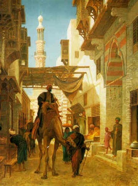 A Middle Eastern Street Scene Oil Painting by Frederick Goodall