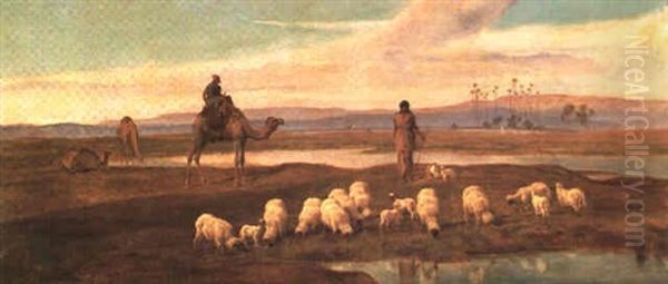 The Shepherdess And Her Flock At Eventide Oil Painting by Frederick Goodall