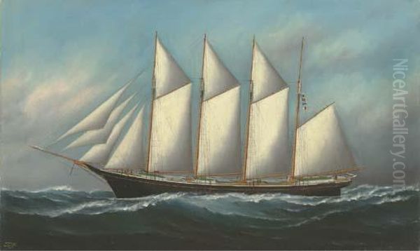 The Fishing Schooner William H. Yerkes At Sea Oil Painting by Samuel Finley Morse Badger