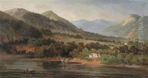 Two Boaters On A Mountain Lake Oil Painting by Edward Ashton Goodes