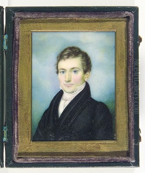 A Gentleman, Wearing Black Coat, White Chemise And Cravat. Oil Painting by Thomas Badger