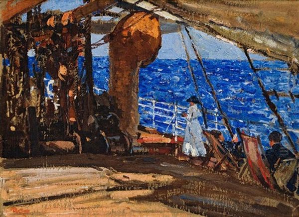 Relaxing On Deck Oil Painting by Robert Gwelo Goodman