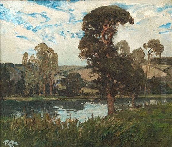 Trees By A Lake Oil Painting by Robert Gwelo Goodman