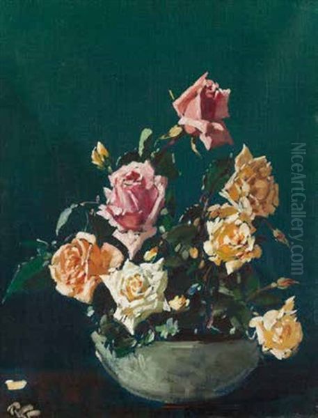 Still Life With Roses Oil Painting by Robert Gwelo Goodman