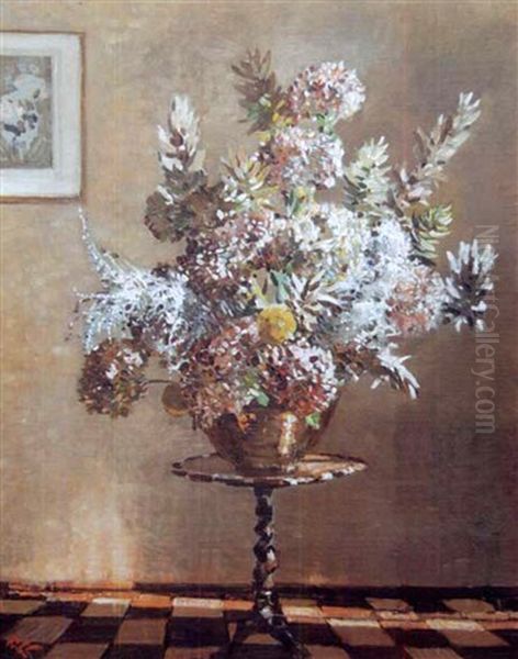 Still Life With Flowers In An Interior Oil Painting by Robert Gwelo Goodman