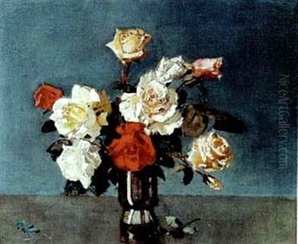 A Still Life With Roses Oil Painting by Robert Gwelo Goodman