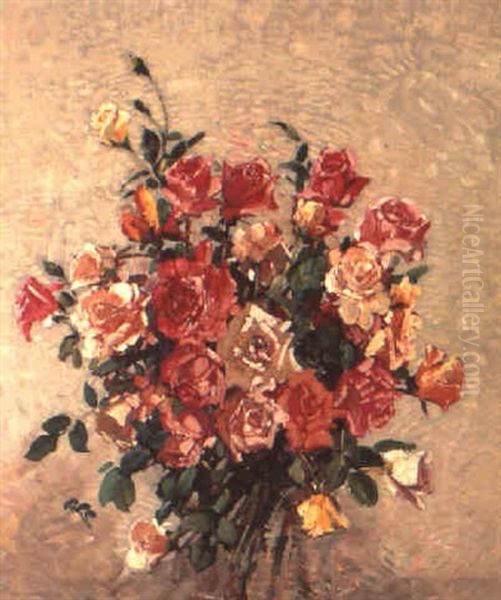 Still Life Of Roses Oil Painting by Robert Gwelo Goodman