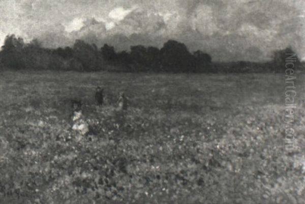 Children In A Field Of Flowers Oil Painting by Robert Gwelo Goodman