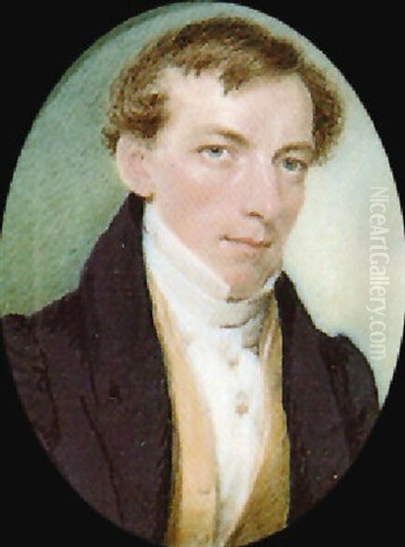 Nathan Carruth, Wearing Black Coat, Yellow Waistcoat And White Cravat With Jewelled Stickpin Oil Painting by Sarah Goodridge