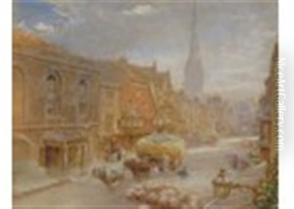 High Street, Salisbury, Wiltshire Oil Painting by Albert Goodwin