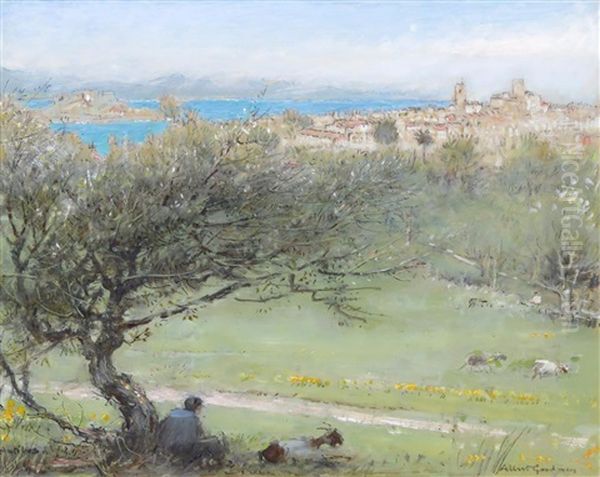 Antibes Oil Painting by Albert Goodwin