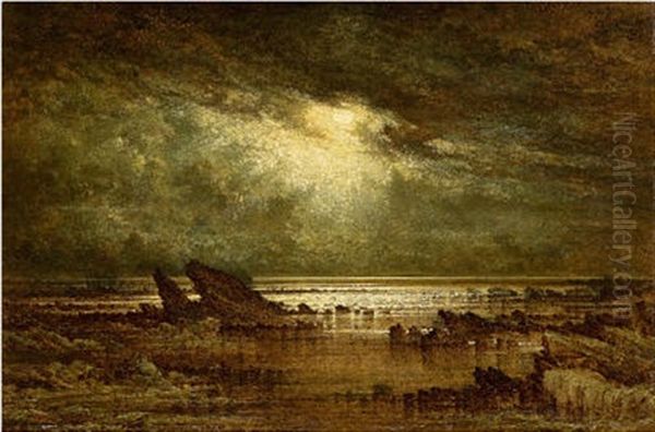 Low Water Moonlight Oil Painting by Albert Goodwin