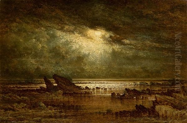 Low Water Moonlight Oil Painting by Albert Goodwin