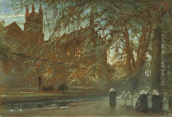 The Cloister Garden, Winchester Cathedral Oil Painting by Albert Goodwin