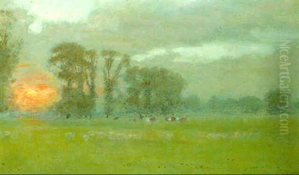 Eton Meadows Oil Painting by Albert Goodwin