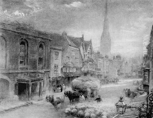 A Street Scene, Salisbury Oil Painting by Albert Goodwin