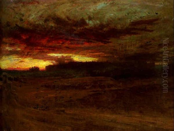 Agra - Indian Afterglow Oil Painting by Albert Goodwin