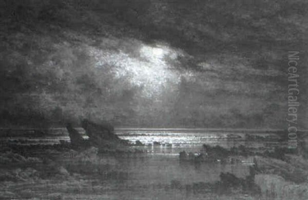 Mondnacht Am Meer (low Water, Moonlight) Oil Painting by Albert Goodwin