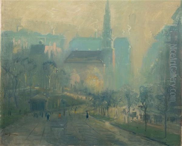 Park Street Church From The Boston Common Oil Painting by Arthur Clifton Goodwin