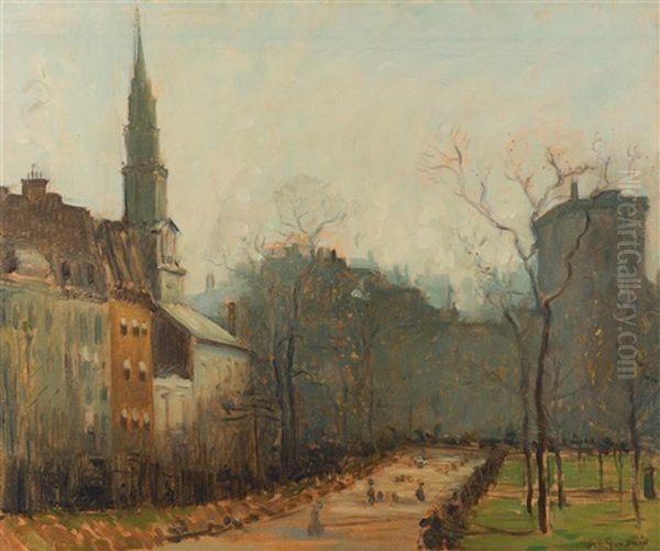 Boston Common View With Park Street Church Oil Painting by Arthur Clifton Goodwin