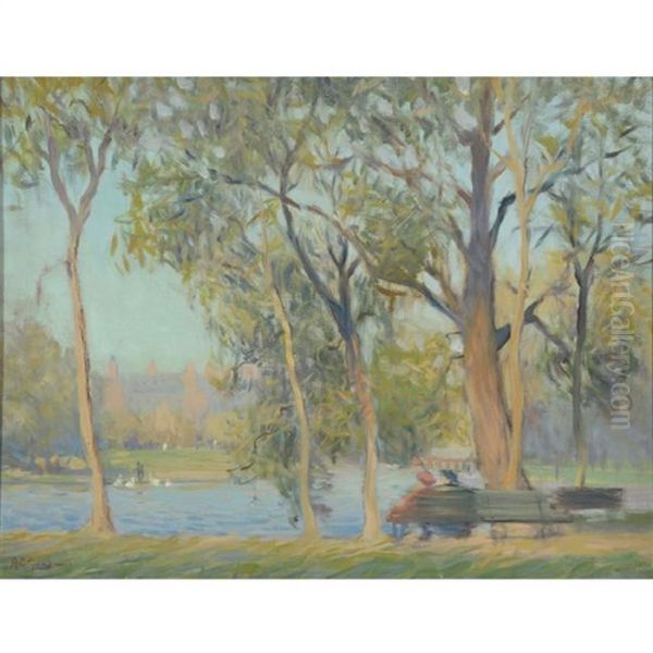 Swan Lake At Boston Public Oil Painting by Arthur Clifton Goodwin