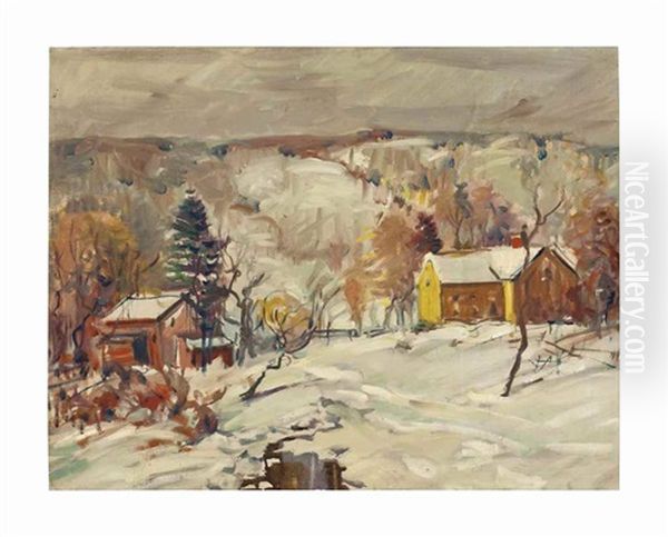 Farmhouse In Winter Oil Painting by Arthur Clifton Goodwin