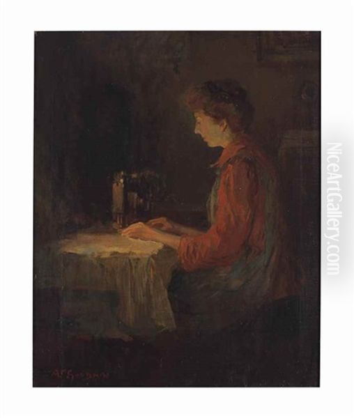 Woman Sewing Oil Painting by Arthur Clifton Goodwin