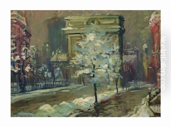 Snowy Day, Washington Square Oil Painting by Arthur Clifton Goodwin