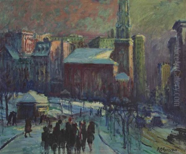 Park Street Church In Winter Oil Painting by Arthur Clifton Goodwin