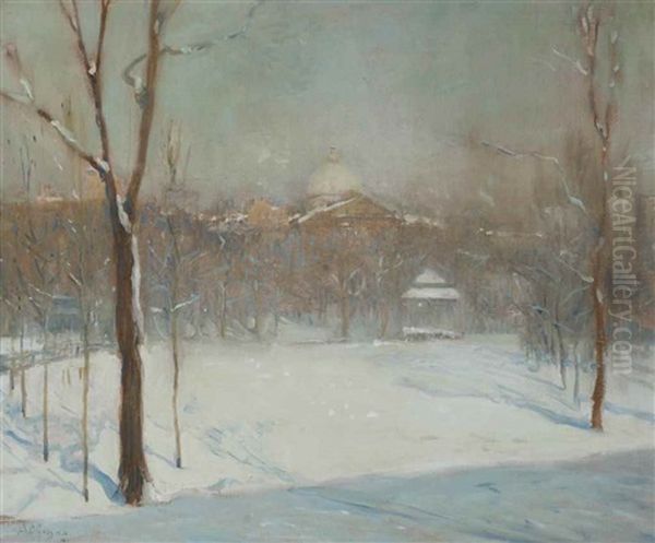 Snow On Boston Commons Oil Painting by Arthur Clifton Goodwin