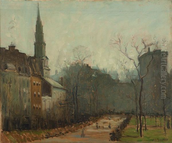 Tremont And Beacon Street With View Of Park Street Church, Boston by Arthur Clifton Goodwin