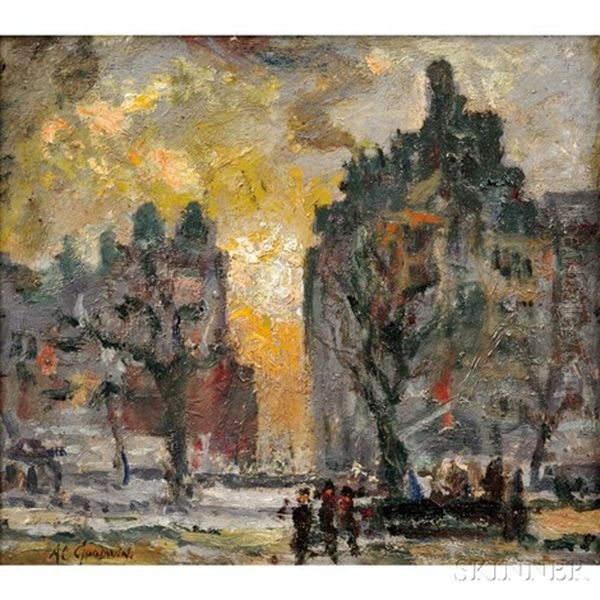 City View At Dusk Oil Painting by Arthur Clifton Goodwin