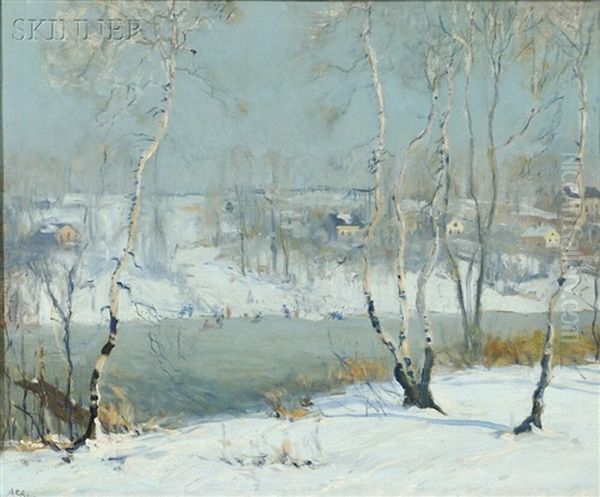 The Frozen Neponset River, Mass Oil Painting by Arthur Clifton Goodwin