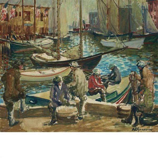 Old Days, T Wharf, Boston Oil Painting by Arthur Clifton Goodwin