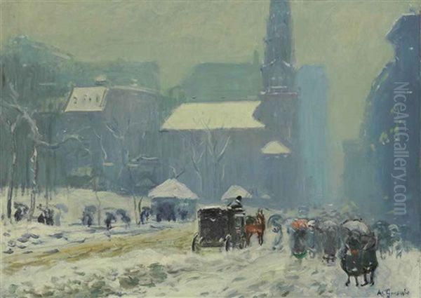 Park Street Church, Winter Oil Painting by Arthur Clifton Goodwin