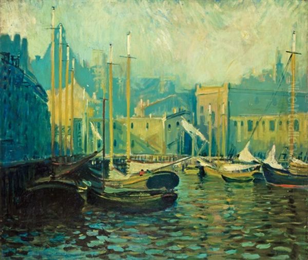 T-wharf, Boston Oil Painting by Arthur Clifton Goodwin