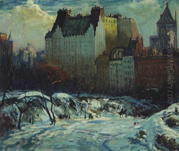 A View Of The Plaza From Central Park Oil Painting by Arthur Clifton Goodwin