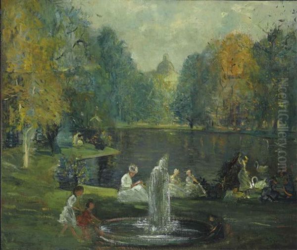 Frog Pond, Boston Public Garden Oil Painting by Arthur Clifton Goodwin