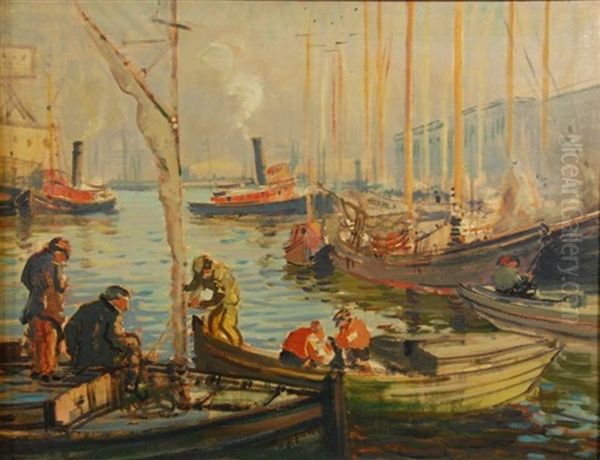 T. Wharf In Boston Oil Painting by Arthur Clifton Goodwin